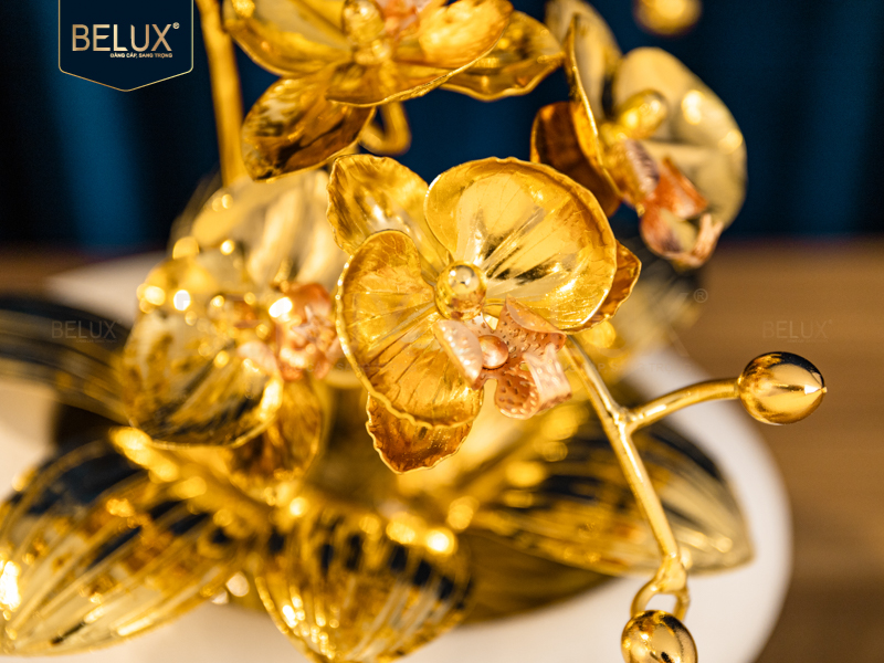 Lan Ngọc Trắng 3 cành mạ vàng 24k 18x7x24cm